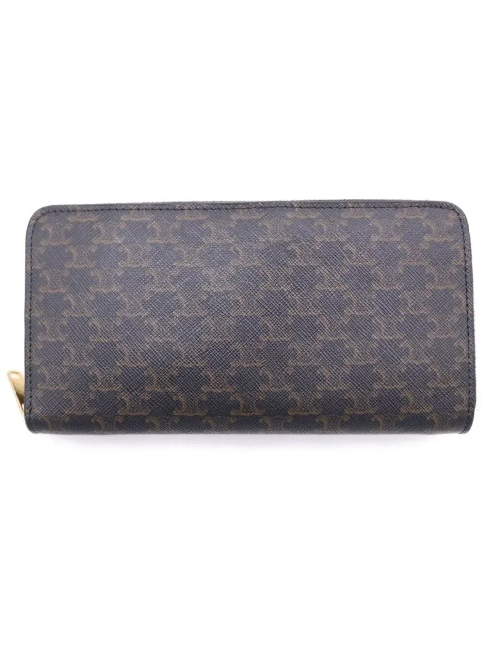 Celine Triomphe Zip Around Wallet Card Case Black Leather Gold